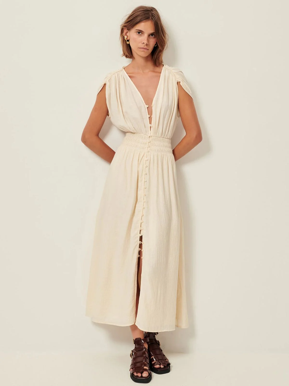 Galiane Smocked Dress - Cream